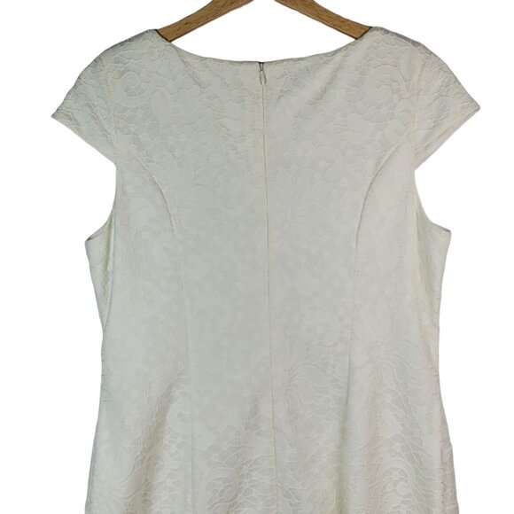 Dress Barn Lace Dress Cream Size 14 Floral Zip Bridal Cap Sleeve Cocktail Sheath - Picture 6 of 8